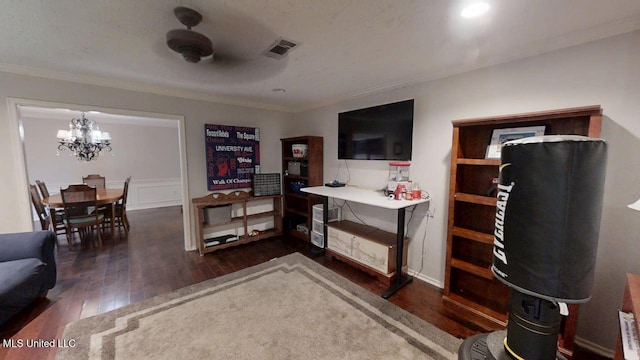 136 Westlake Dr, Brandon, MS 39047 - living area with ornamental molding, wood-type flooring, and a chandelier