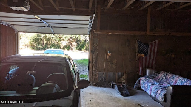 garage with a garage door opener