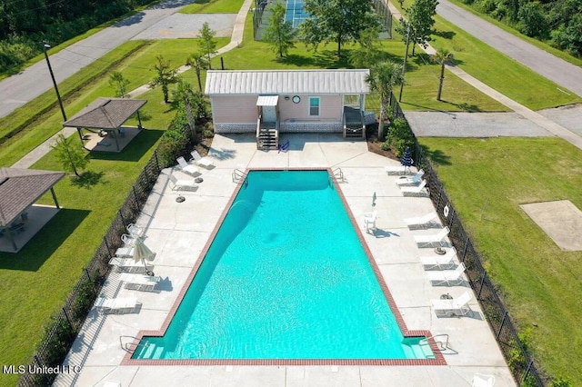 view of swimming pool featuring a patio area