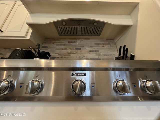 room details with white cabinetry, backsplash, and extractor fan