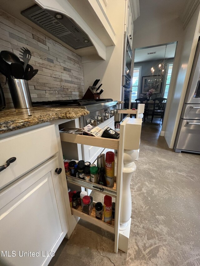 bar featuring ventilation hood, concrete flooring, and stainless steel fridge with ice dispenser