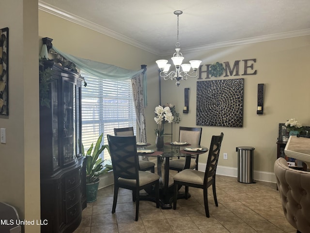 140 Devlin Springs Dr, Madison, MS 39110 - dining room featuring a chandelier, crown molding, tile patterned floors, and baseboards