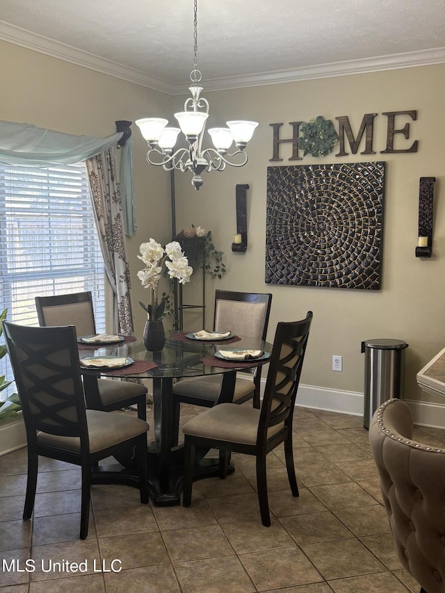 140 Devlin Springs Dr, Madison, MS 39110 - tiled dining area featuring a chandelier, ornamental molding, and baseboards