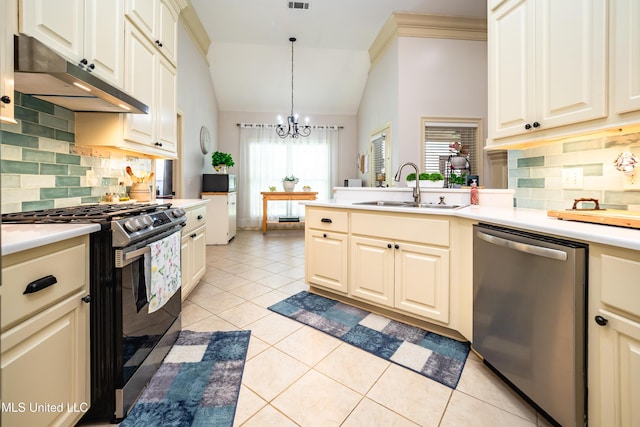704 Tortoise Rdg, Brandon, MS 39047 - kitchen with appliances with stainless steel finishes, under cabinet range hood, a sink, plenty of natural light, and vaulted ceiling