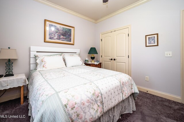 704 Tortoise Rdg, Brandon, MS 39047 - carpeted bedroom featuring crown molding, a closet, and baseboards