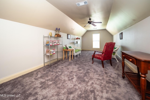 704 Tortoise Rdg, Brandon, MS 39047 - living area with carpet flooring, lofted ceiling, baseboards, and ceiling fan