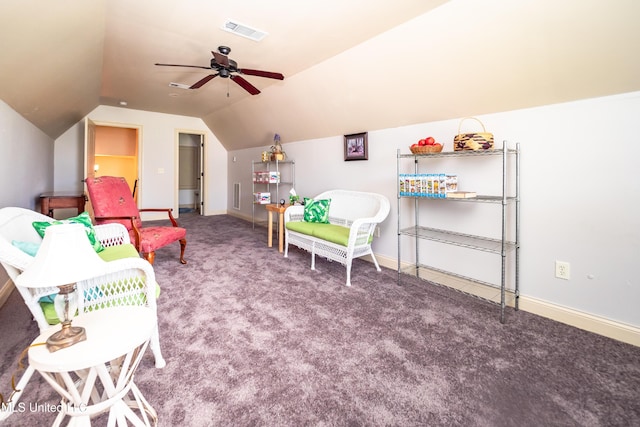704 Tortoise Rdg, Brandon, MS 39047 - recreation room featuring carpet flooring, lofted ceiling, baseboards, and a ceiling fan
