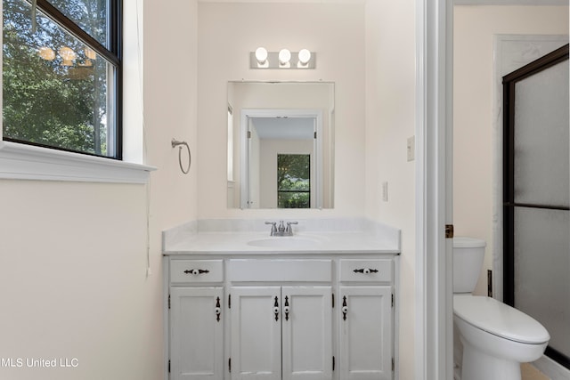 bathroom with vanity, toilet, and plenty of natural light