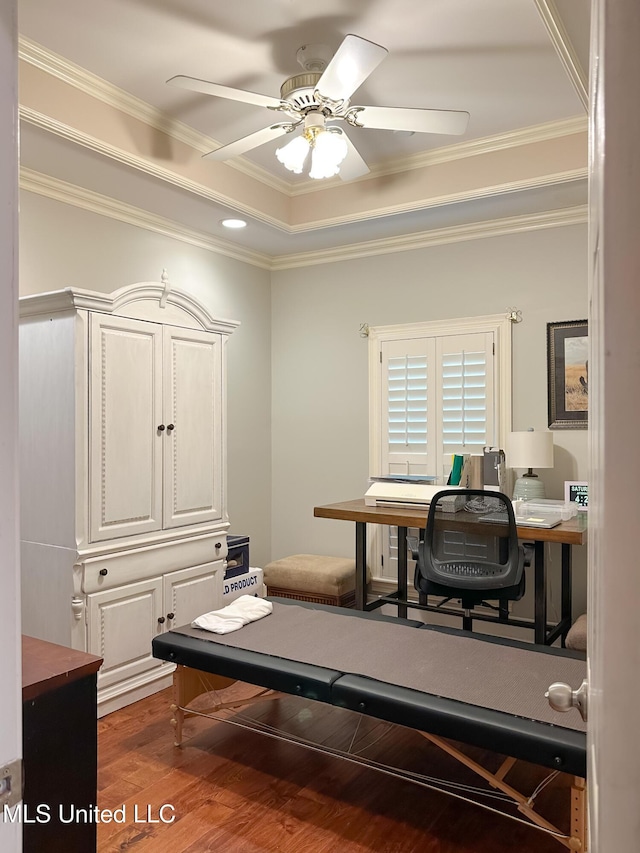 1120 Ford Rd, Terry, MS 39170 - office with ornamental molding, wood finished floors, and a ceiling fan