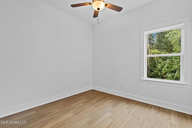 empty room featuring light hardwood / wood-style flooring, ceiling fan, and a wealth of natural light