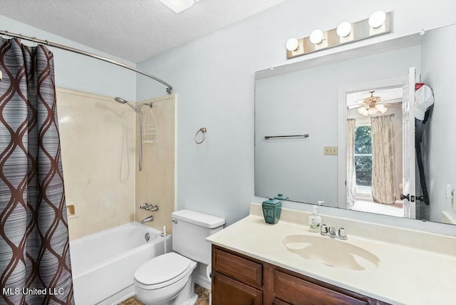 221 Highpoint Dr, Diamondhead, MS 39525 - full bathroom featuring shower / bath combo, vanity, ceiling fan, toilet, and a textured ceiling
