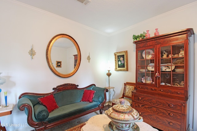 living room featuring ornamental molding