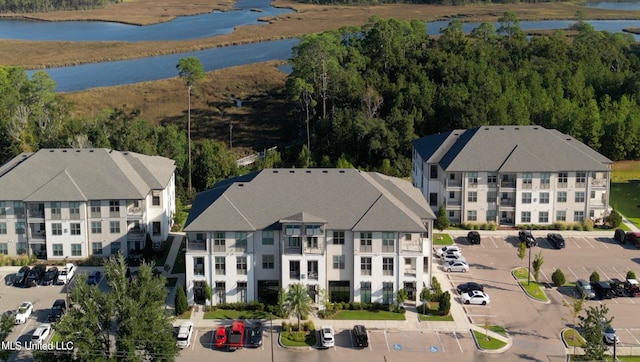 aerial view with a water view