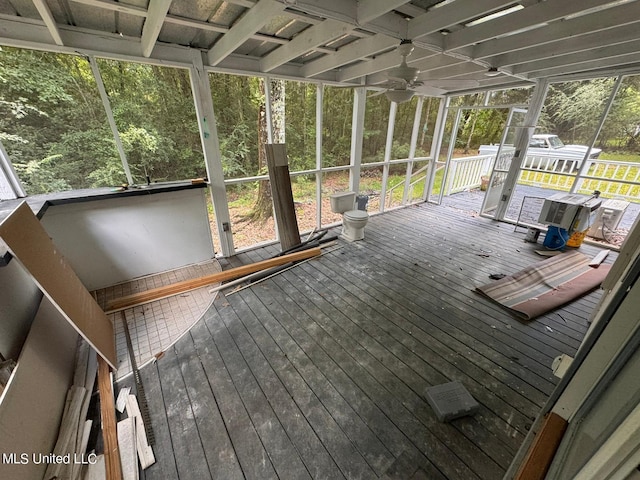 wooden deck with ceiling fan