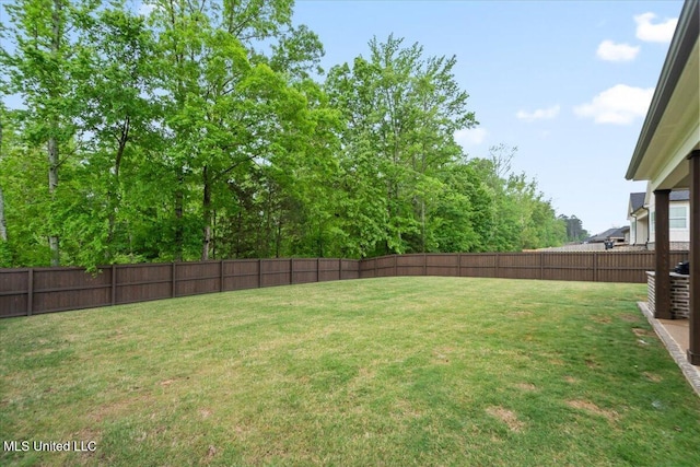 view of yard featuring a fenced backyard