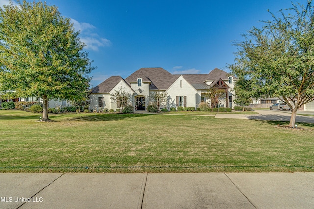 french provincial home featuring a front yard