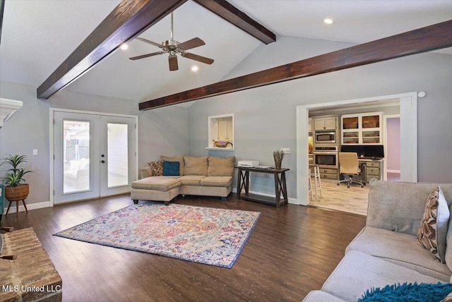 5751 Orchardview Dr, Jackson, MS 39211 - living area featuring french doors, a desk, wood finished floors, recessed lighting, and a ceiling fan