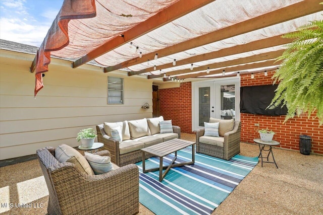 5751 Orchardview Dr, Jackson, MS 39211 - view of patio featuring outdoor lounge area, french doors, and a pergola