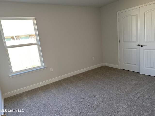 unfurnished bedroom featuring carpet flooring and a closet