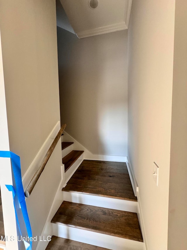 stairs featuring ornamental molding