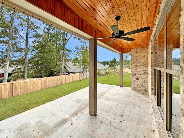 view of patio / terrace featuring ceiling fan and fence