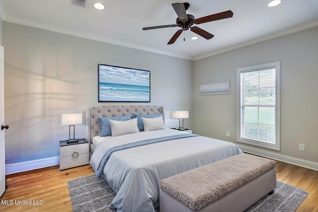 106 Sumter Dr, Canton, MS 39046 - bedroom featuring recessed lighting, baseboards, light wood finished floors, ornamental molding, and ceiling fan