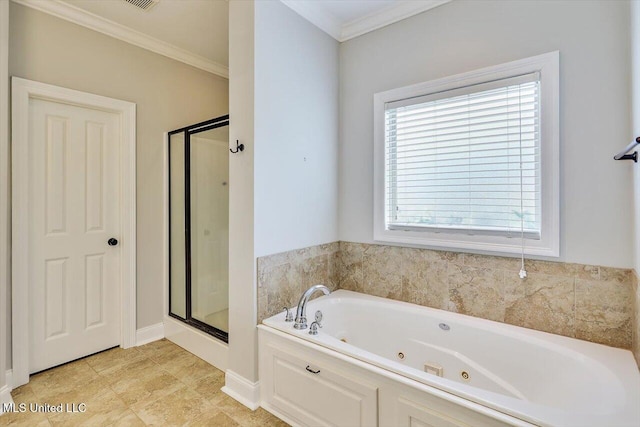 106 Sumter Dr, Canton, MS 39046 - full bath with a shower stall, a jetted tub, crown molding, and baseboards