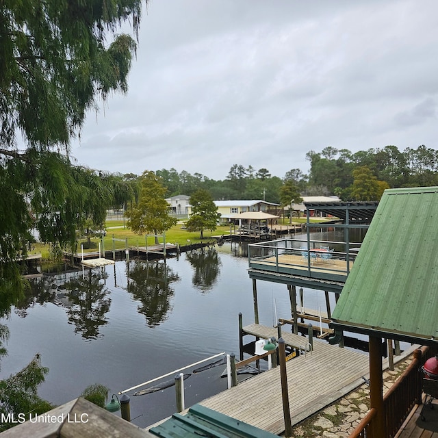 view of dock featuring a water view