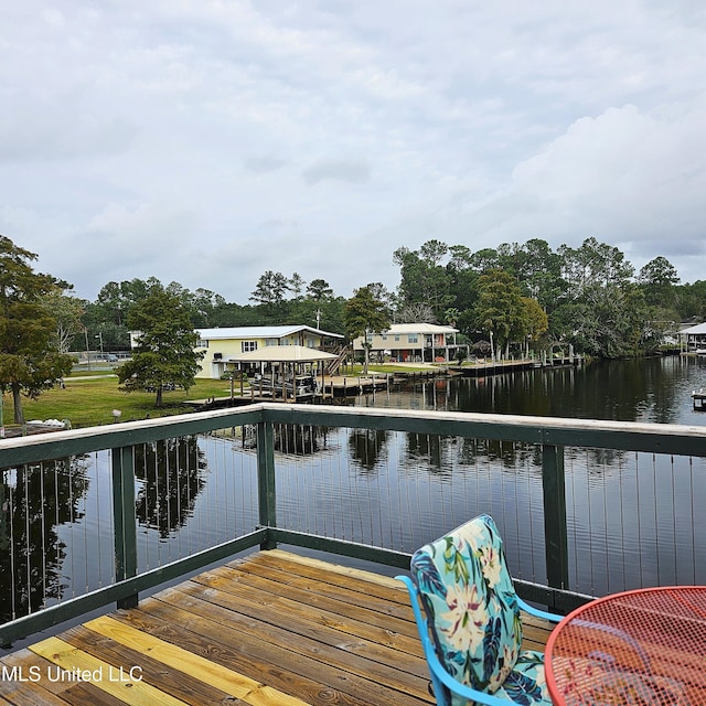 view of dock with a water view