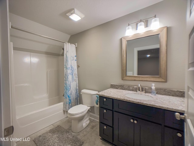 5807 Sylvester St, Ocean Springs, MS 39564 - bathroom featuring vanity, toilet, shower / tub combo with curtain, and baseboards