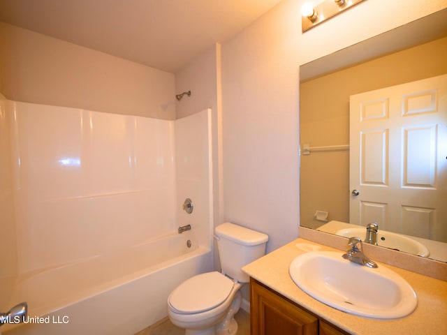 full bath featuring shower / tub combination, vanity, and toilet