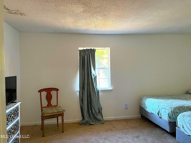 bedroom featuring a textured ceiling and carpet floors