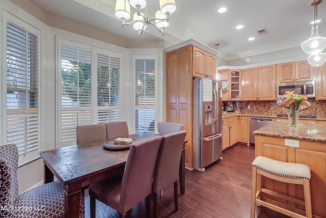 2011 Pointe Clear Dr, Biloxi, MS 39531 - dining room featuring a chandelier, recessed lighting, and dark wood finished floors