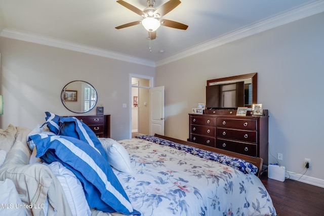 2011 Pointe Clear Dr, Biloxi, MS 39531 - bedroom featuring ornamental molding, dark wood-type flooring, ceiling fan, and baseboards