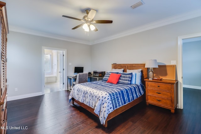 2011 Pointe Clear Dr, Biloxi, MS 39531 - bedroom with crown molding, baseboards, wood finished floors, connected bathroom, and ceiling fan