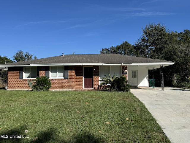 single story home with a carport and a front yard