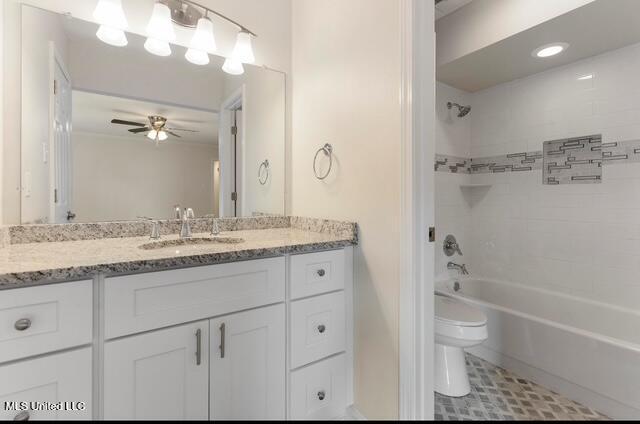 105 Leigh Cir, Ocean Springs, MS 39564 - bathroom with ceiling fan, vanity, shower / tub combination, and tile patterned floors