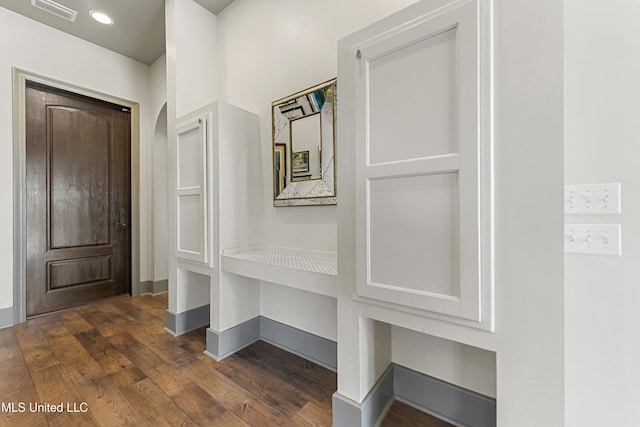 mudroom with dark wood-type flooring