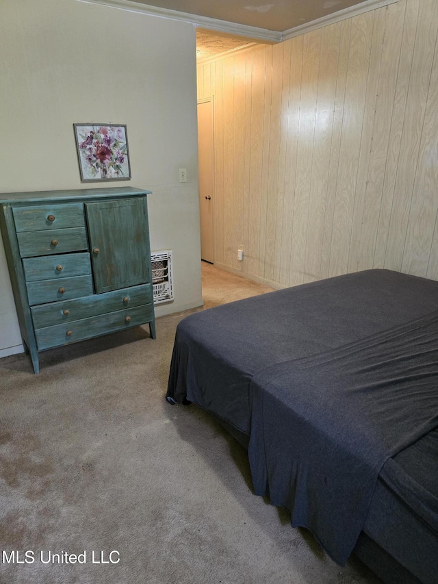 751 Dorgan St, Jackson, MS 39204 - carpeted bedroom with wooden walls, heating unit, and crown molding