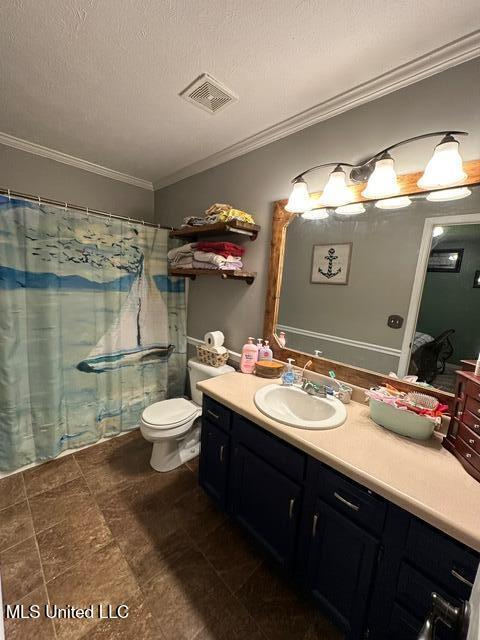 133 Windchase, Brandon, MS 39042 - bathroom featuring ornamental molding, vanity, and a textured ceiling