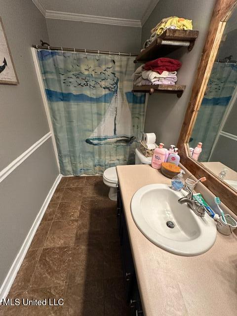 133 Windchase, Brandon, MS 39042 - full bath with vanity, ornamental molding, and curtained shower