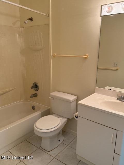 full bathroom with tile patterned flooring, shower / tub combination, toilet, and vanity