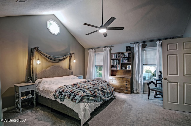 320 Woodhollow Cv, Brandon, MS 39047 - bedroom featuring carpet flooring, multiple windows, a ceiling fan, a textured ceiling, and high vaulted ceiling