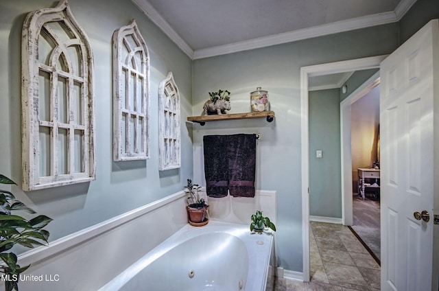 320 Woodhollow Cv, Brandon, MS 39047 - full bath with a jetted tub, ornamental molding, and stone finish flooring