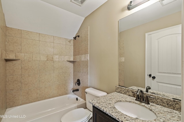 4913 Deer Run Rd, Olive Branch, MS 38654 - full bathroom featuring vanity, shower / tub combination, toilet, and vaulted ceiling