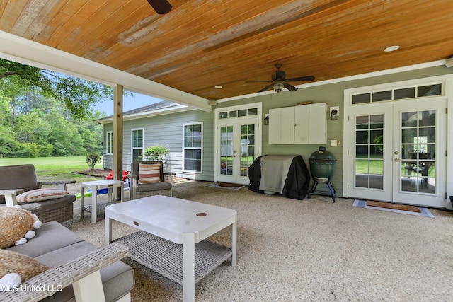 8100 Belle Etheridge Rd, Lucedale, MS 39452 - view of patio with french doors, a ceiling fan, and a grill