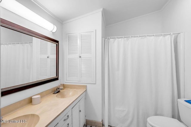 426 Donwood Pl, Biloxi, MS 39530 - bathroom featuring toilet, ornamental molding, and double vanity
