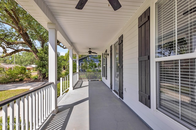 view of patio / terrace with a porch and a ceiling fan