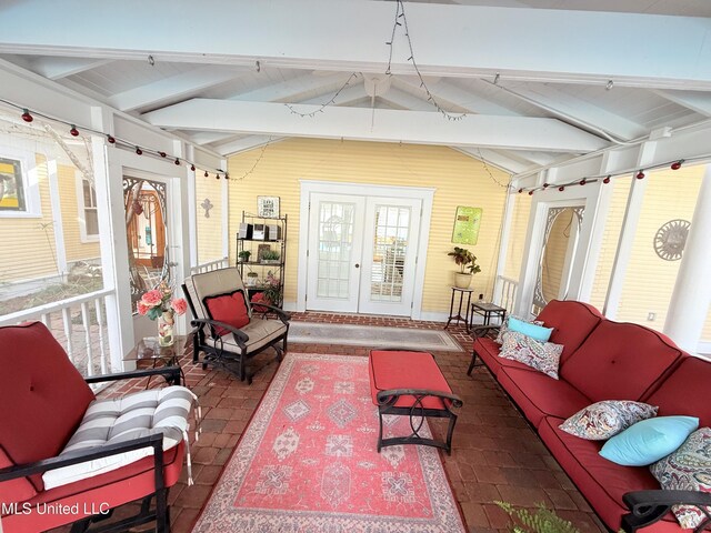 521 Holland Ave, Philadelphia, MS 39350 - sunroom featuring lofted ceiling with beams and french doors