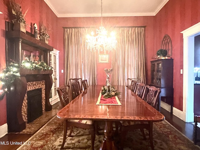 521 Holland Ave, Philadelphia, MS 39350 - dining area with a chandelier, dark hardwood / wood-style flooring, and ornamental molding